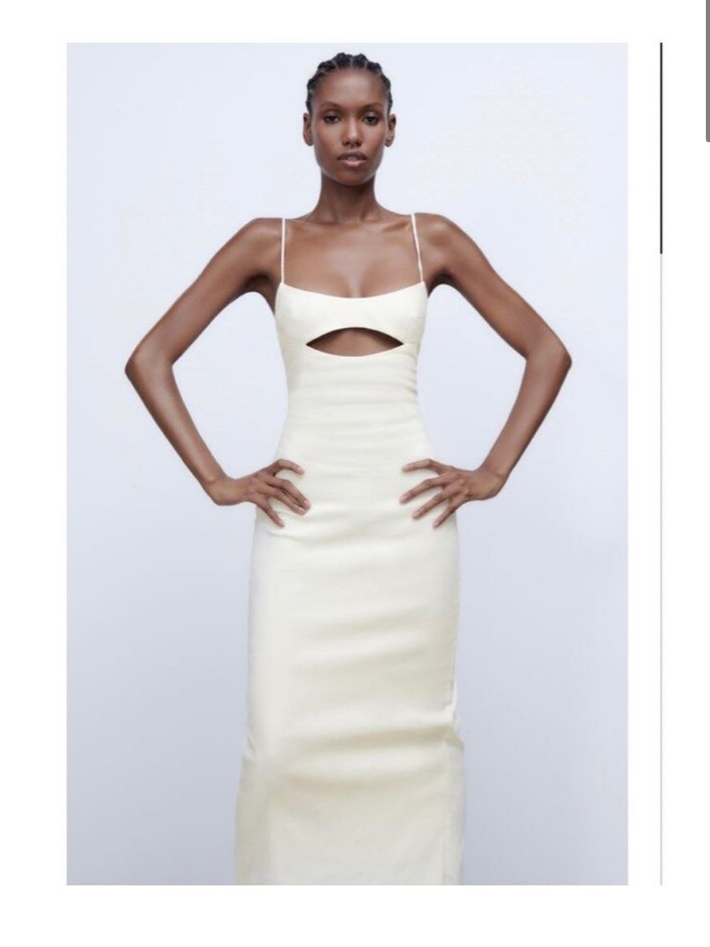 Linen Style Cream Cutout Slip Dress with Spaghetti Straps